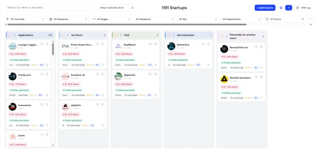 Ecosystem OS: the dealflow board with startups by stage