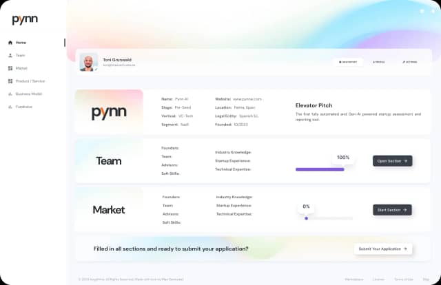 Startup OS: a startup profile with its assessment sections